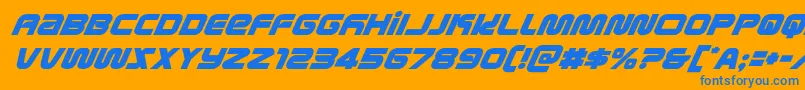 metronautssuperital-Schriftart – Blaue Schriften auf orangefarbenem Hintergrund