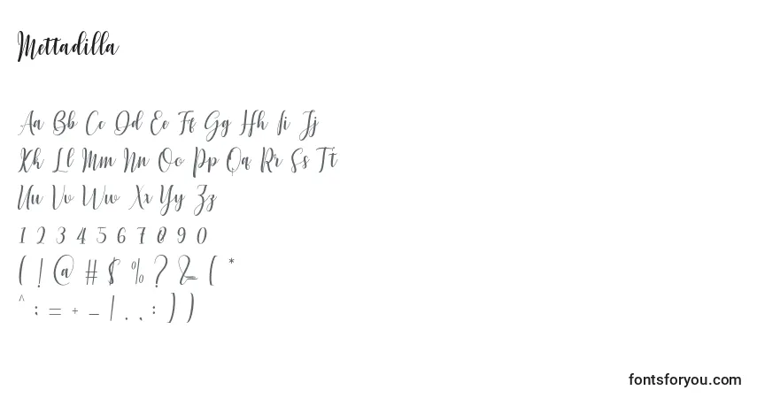 Schriftart Mettadilla – Alphabet, Zahlen, spezielle Symbole
