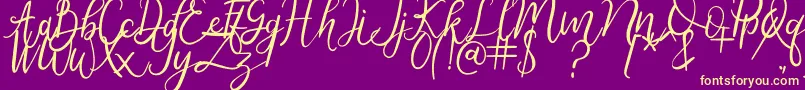 Metteora-Schriftart – Gelbe Schriften auf violettem Hintergrund