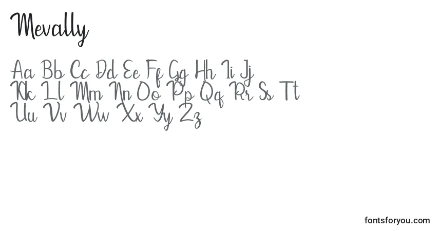 Schriftart Mevally – Alphabet, Zahlen, spezielle Symbole