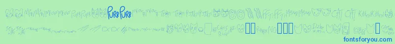 MewTooCatDings-Schriftart – Blaue Schriften auf grünem Hintergrund