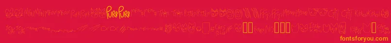 MewTooCatDings-Schriftart – Orangefarbene Schriften auf rotem Hintergrund