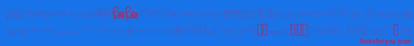 MewTooCatDings-Schriftart – Rote Schriften auf blauem Hintergrund