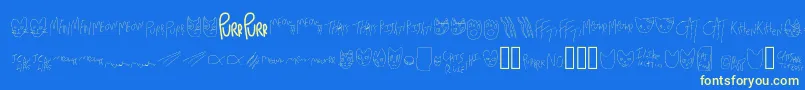 MewTooCatDings-Schriftart – Gelbe Schriften auf blauem Hintergrund