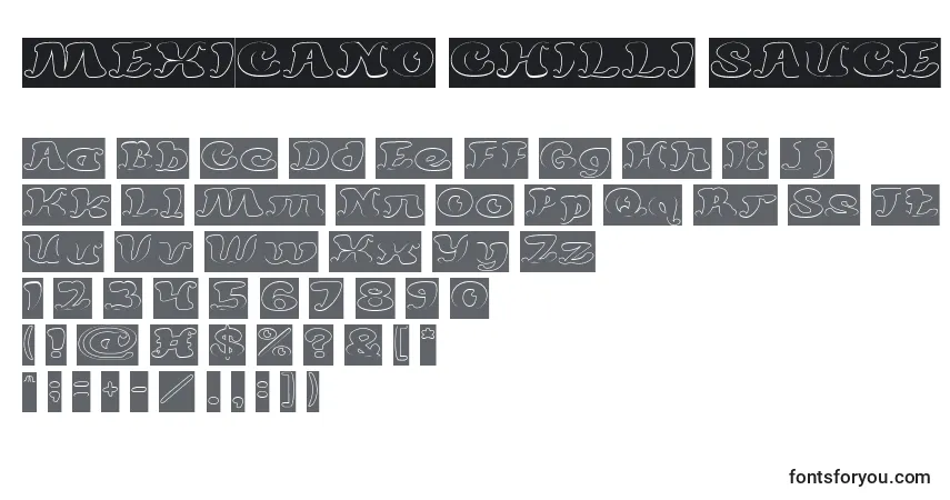 Czcionka MEXICANO CHILLI SAUCE Hollow Inverse – alfabet, cyfry, specjalne znaki