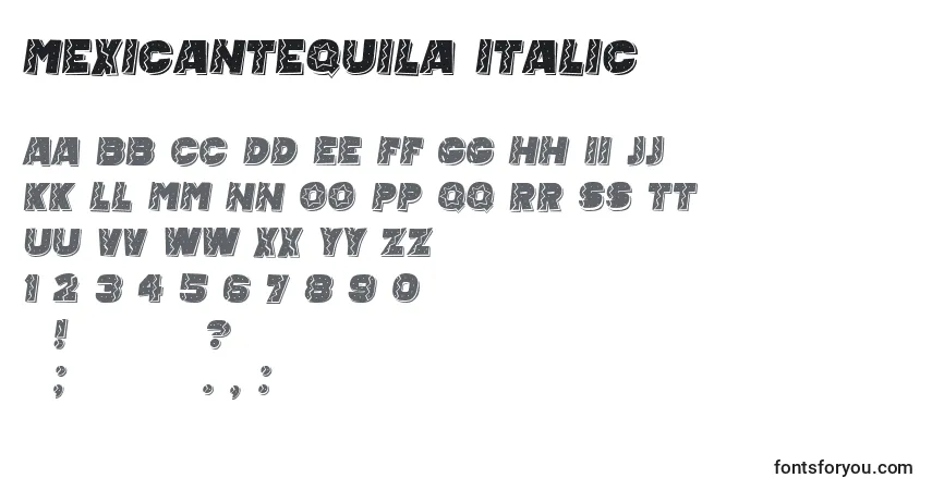 A fonte MexicanTequila Italic – alfabeto, números, caracteres especiais