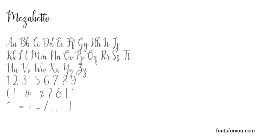 Schriftart Mezabetto – Alphabet, Zahlen, spezielle Symbole