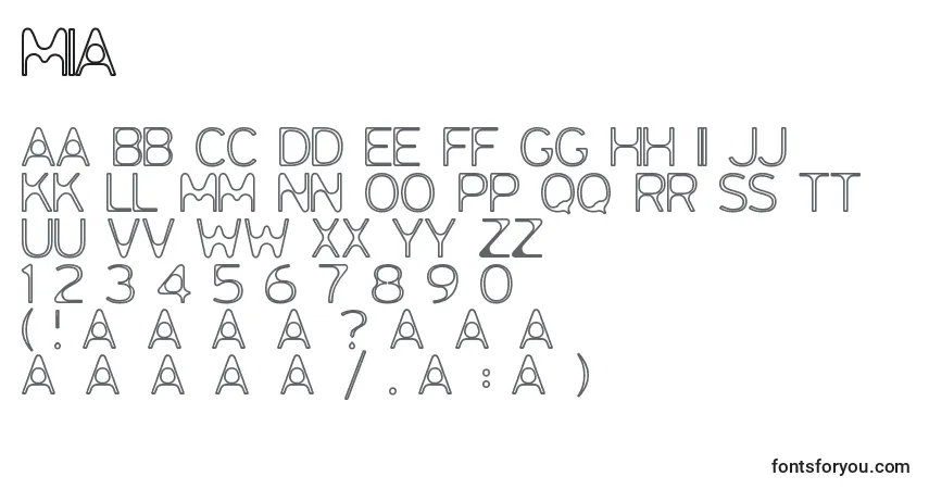 Schriftart Mia (134268) – Alphabet, Zahlen, spezielle Symbole