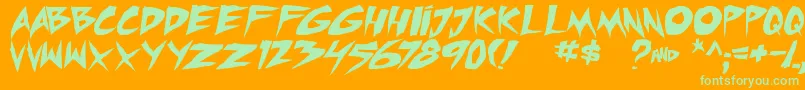 micchecktbs-Schriftart – Grüne Schriften auf orangefarbenem Hintergrund