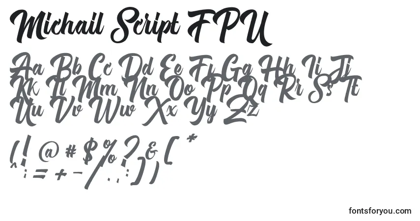 Czcionka Michail Script FPU – alfabet, cyfry, specjalne znaki