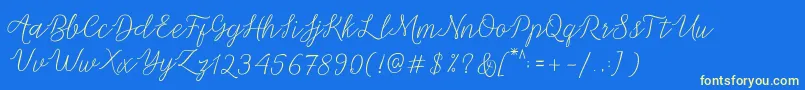 Michella Script-Schriftart – Gelbe Schriften auf blauem Hintergrund