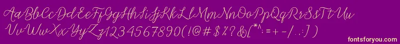 Fonte Michella Script – fontes amarelas em um fundo roxo