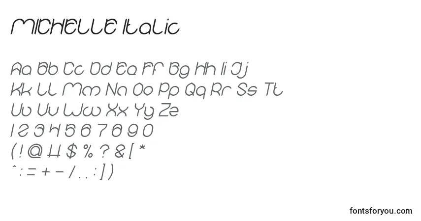 Schriftart MICHELLE Italic – Alphabet, Zahlen, spezielle Symbole