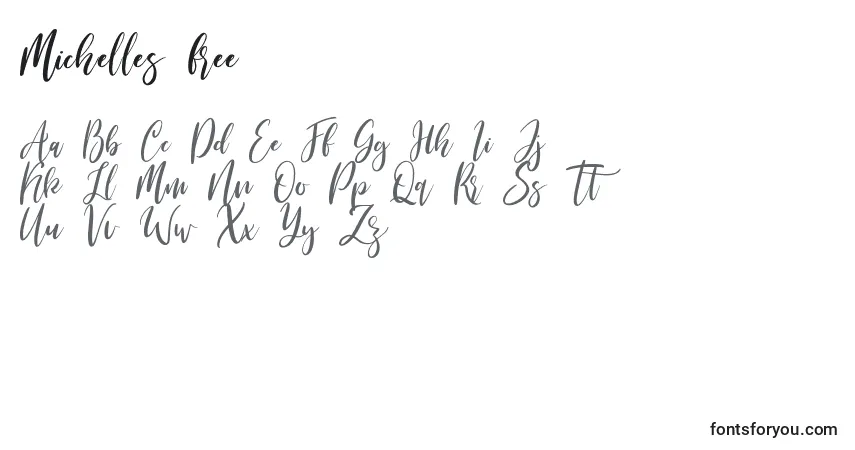 Schriftart Michelles free – Alphabet, Zahlen, spezielle Symbole