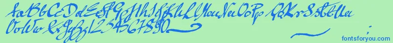 mickey script-Schriftart – Blaue Schriften auf grünem Hintergrund