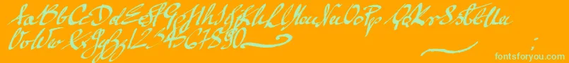 mickey script-Schriftart – Grüne Schriften auf orangefarbenem Hintergrund