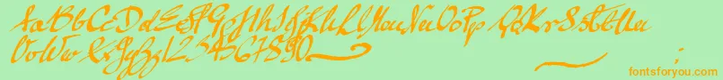 Weitere Informationen zur mickey script-Schriftart mickey script-Schriftart – Orangefarbene Schriften auf grünem Hintergrund