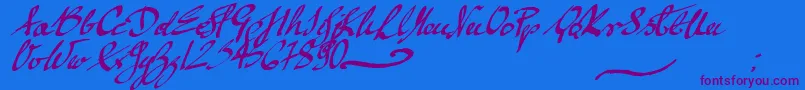 mickey script-Schriftart – Violette Schriften auf blauem Hintergrund