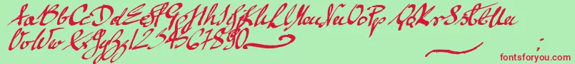 mickey script-Schriftart – Rote Schriften auf grünem Hintergrund