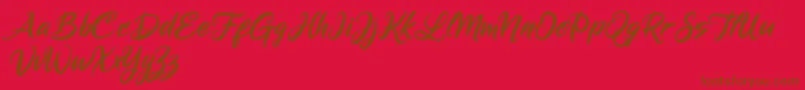 Mickey Steward-Schriftart – Braune Schriften auf rotem Hintergrund