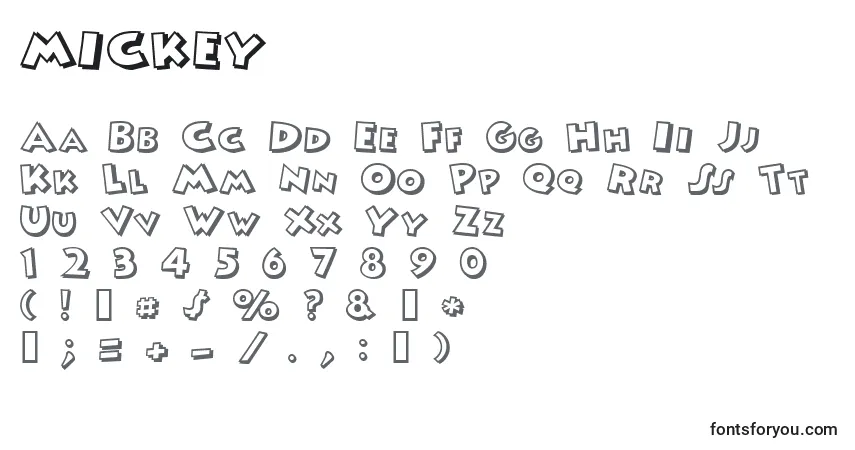 Schriftart MICKEY (134295) – Alphabet, Zahlen, spezielle Symbole