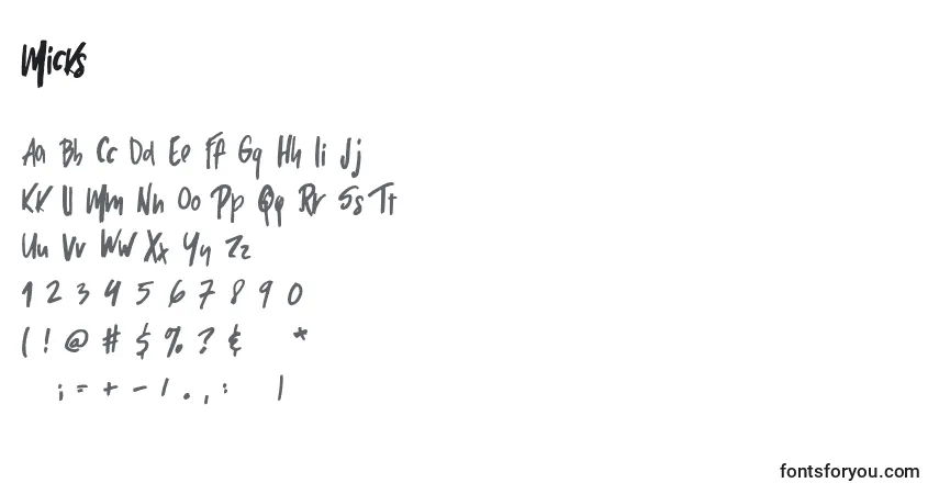 Schriftart Micks – Alphabet, Zahlen, spezielle Symbole