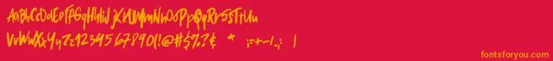 フォントMicks – 赤い背景にオレンジの文字