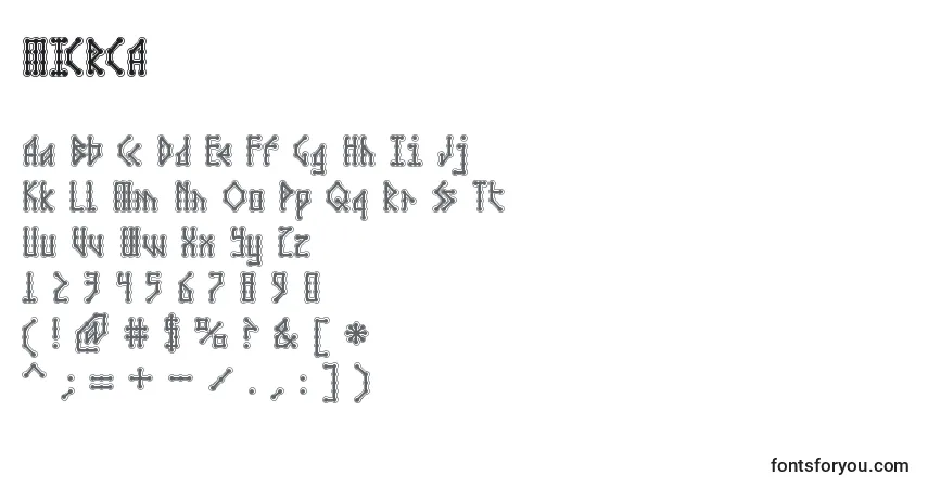 A fonte MICRCA   (134299) – alfabeto, números, caracteres especiais