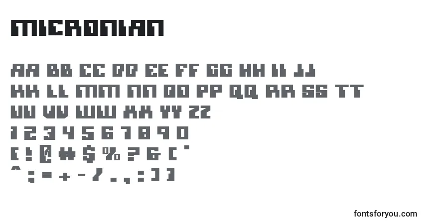 Schriftart Micronian (134301) – Alphabet, Zahlen, spezielle Symbole
