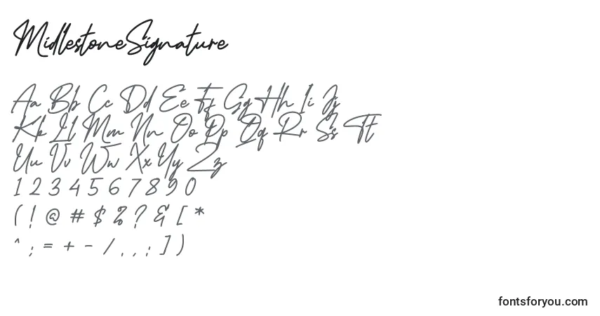Schriftart MidlestoneSignature – Alphabet, Zahlen, spezielle Symbole