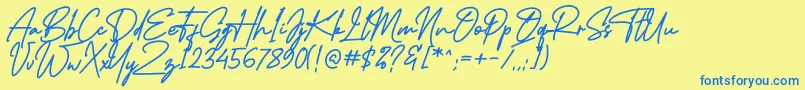 フォントMidlestoneSignature – 青い文字が黄色の背景にあります。