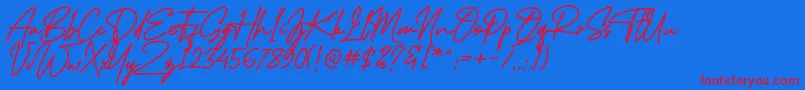 MidlestoneSignature Font – Red Fonts on Blue Background