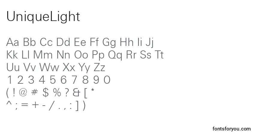 A fonte UniqueLight – alfabeto, números, caracteres especiais