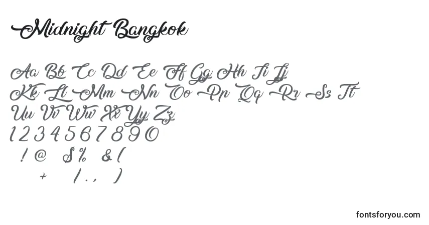 Schriftart Midnight Bangkok – Alphabet, Zahlen, spezielle Symbole