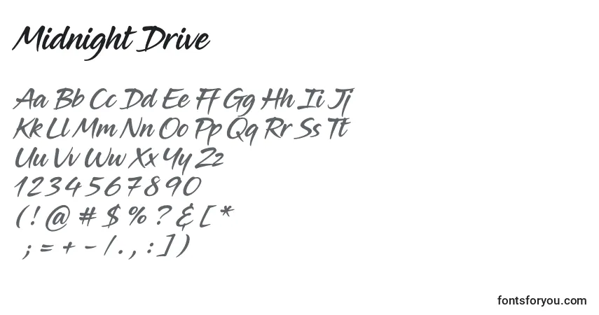 A fonte Midnight Drive – alfabeto, números, caracteres especiais