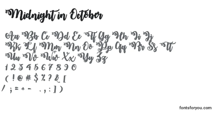 Шрифт Midnight in October   – алфавит, цифры, специальные символы