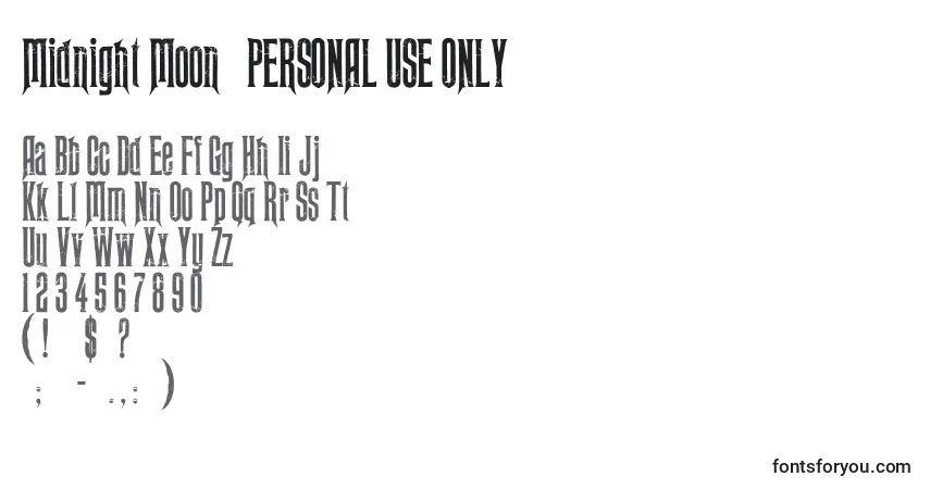 Шрифт Midnight Moon   PERSONAL USE ONLY – алфавит, цифры, специальные символы