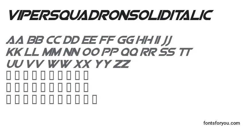 Шрифт ViperSquadronSolidItalic – алфавит, цифры, специальные символы