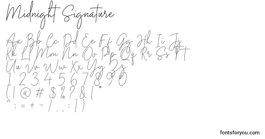 Midnight Signatureフォント–アルファベット、数字、特殊文字