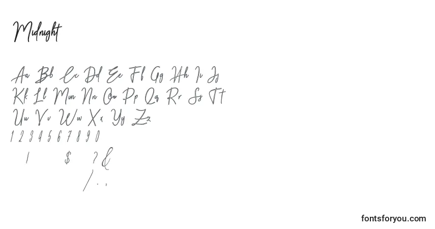 Schriftart Midnight (134322) – Alphabet, Zahlen, spezielle Symbole