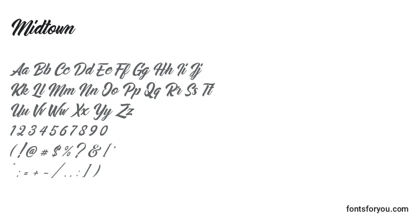 Schriftart Midtown – Alphabet, Zahlen, spezielle Symbole