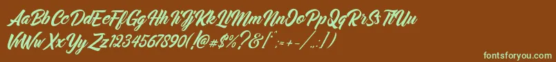 フォントMidtown – 緑色の文字が茶色の背景にあります。