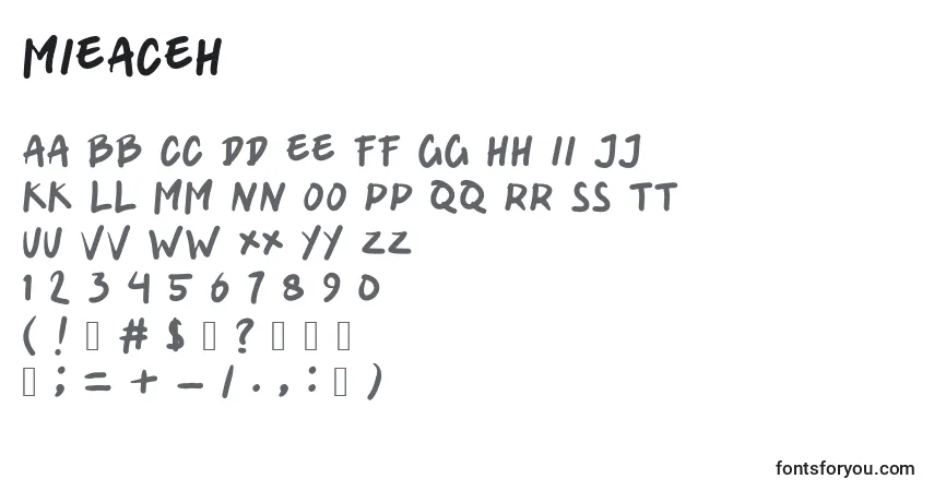Schriftart Mieaceh – Alphabet, Zahlen, spezielle Symbole