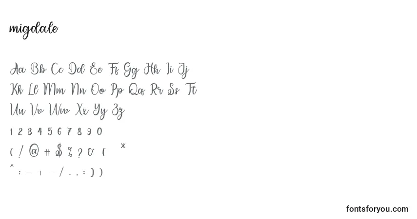 A fonte Migdale (134328) – alfabeto, números, caracteres especiais