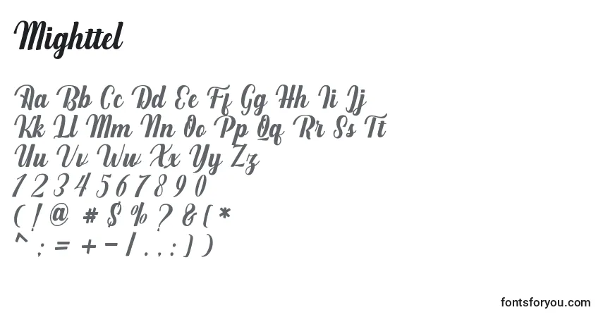 Schriftart Mighttel – Alphabet, Zahlen, spezielle Symbole