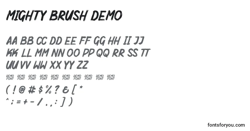 A fonte Mighty Brush Demo – alfabeto, números, caracteres especiais