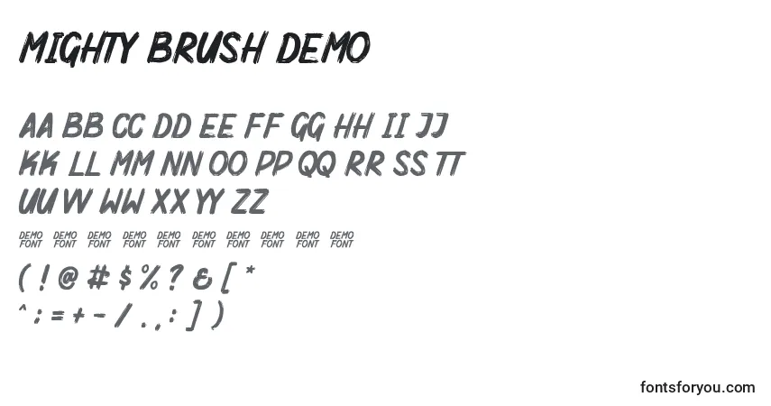 A fonte Mighty Brush Demo (134332) – alfabeto, números, caracteres especiais