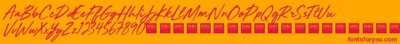 Mighty River   Demo-Schriftart – Rote Schriften auf orangefarbenem Hintergrund