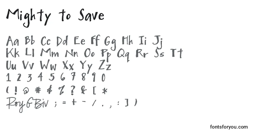 A fonte Mighty to Save – alfabeto, números, caracteres especiais