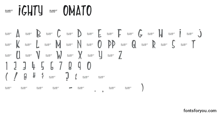 Fuente Mighty Tomato - alfabeto, números, caracteres especiales